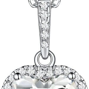 925 Sterling Silver Heart/Round/Pear/Emerald Cut Simulated Birthstone Necklace B